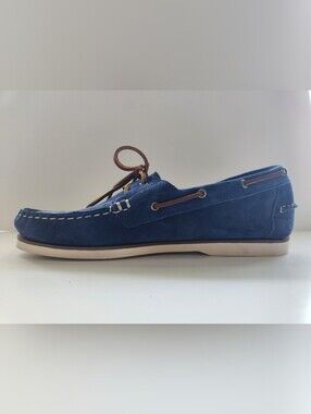 Allen Edmonds Navy Suede Boat Shoe with Brown Laces